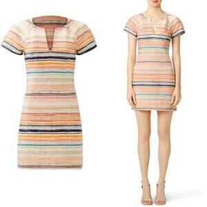 Trina Turk Angela Dress Striped Short Sleeve V-Neck Mini Sheath Multicolor 4